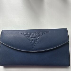 Vintage Rolf’s Blue Cowhide Embossed Leather Wallet/Kiss-Lock Coin Pocket/unused